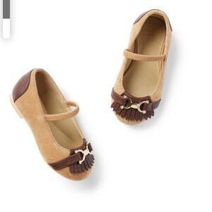 Janie and Jack SUEDE BRIDLE BIT BALLET FLAT size 6 suede tan brown dressy